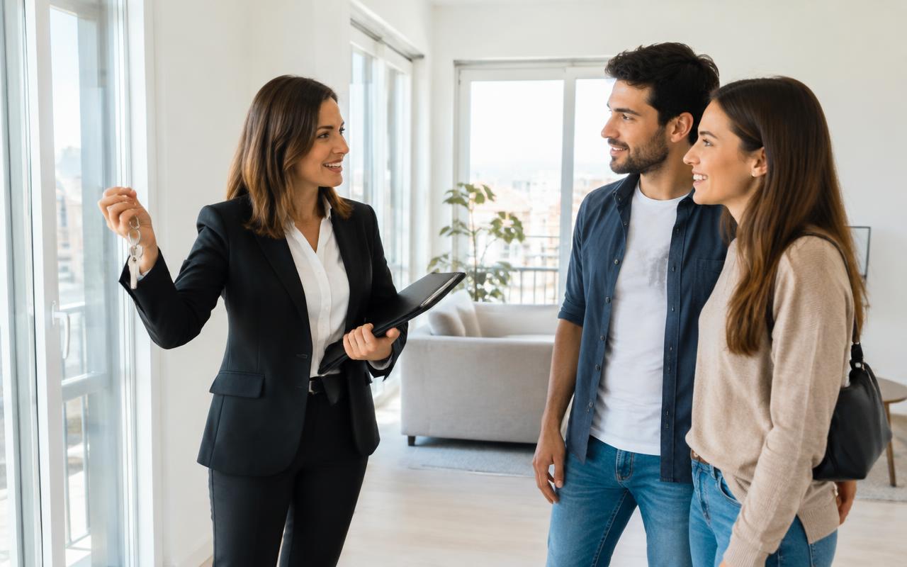 Agente immobiliare mostra un appartamento a una coppia